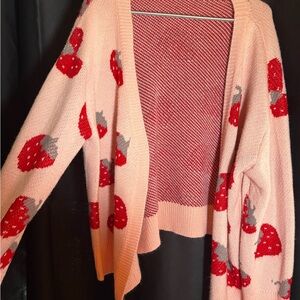 SHEIN Pink Cardigan with Red Strawberry Design